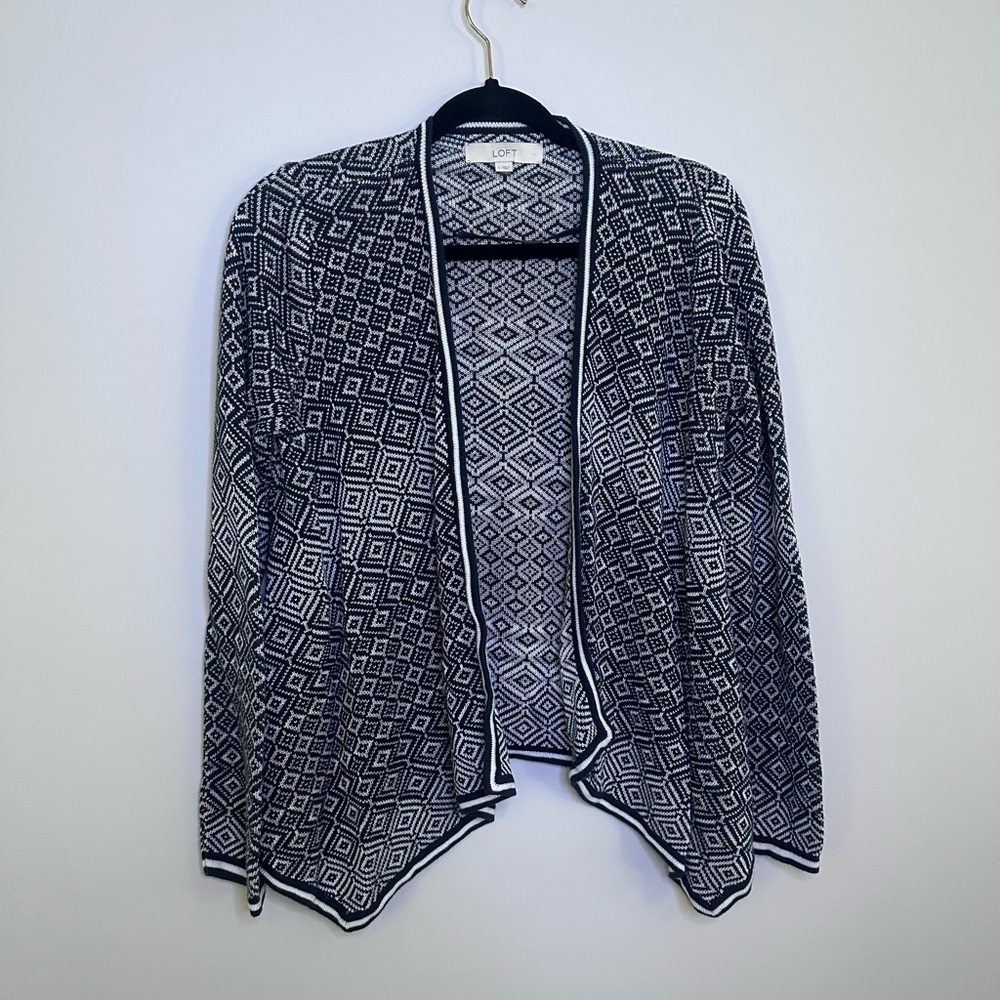 LOFT Monochrome Diamond Pattern Cardigan